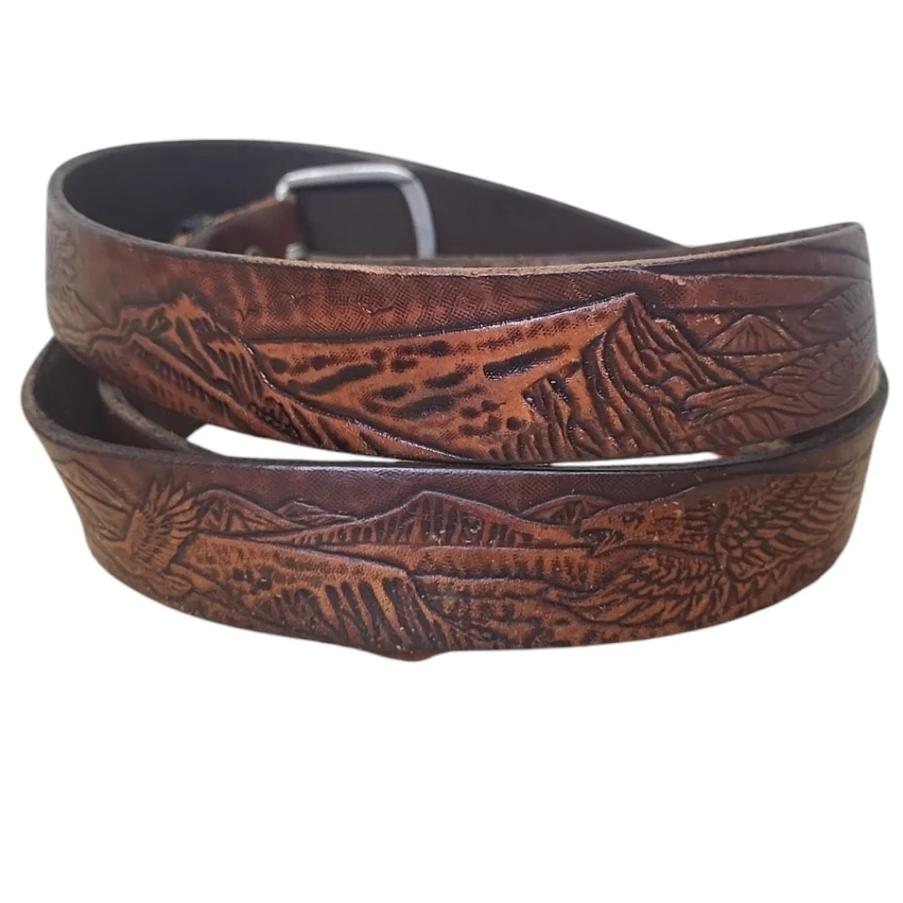 Eagle Mountains Etched Sun Leather Belt